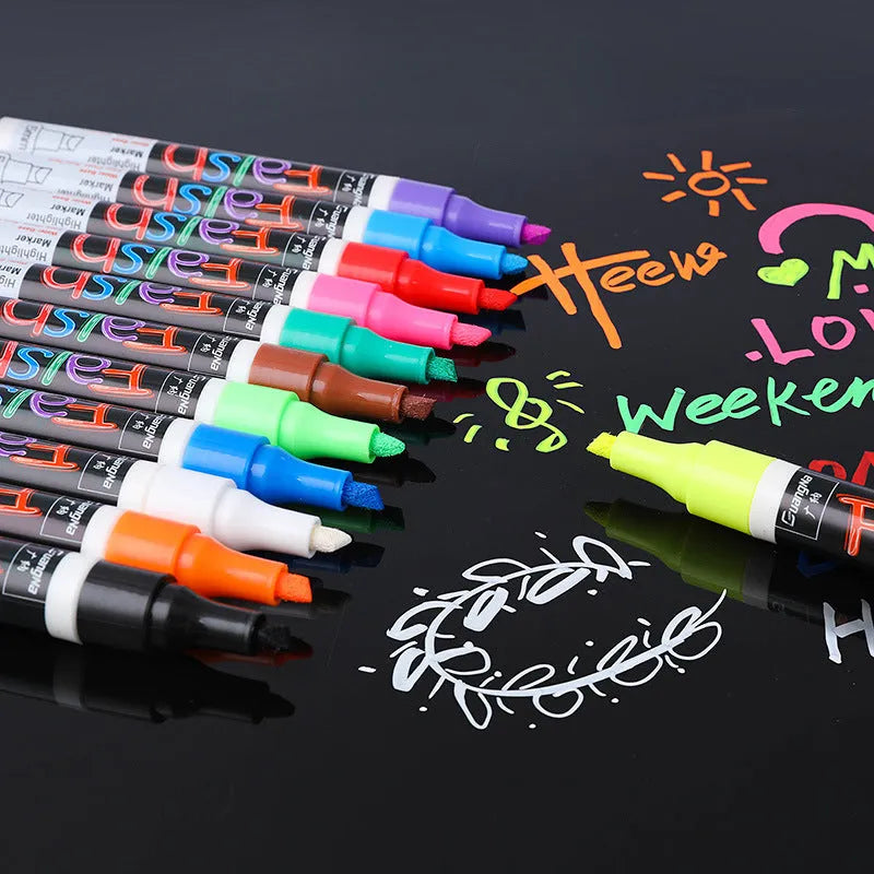 8-colour electronic fluorescent plate 6mm highlighter with oblique shape and pressure valve design for whiteboards