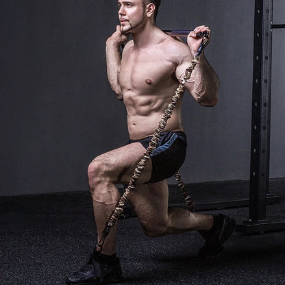 Elastic pull rope in flame camouflage, 26cm length with 6KG resistance for men's fitness training