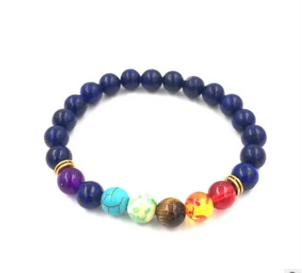 Agate molten rock 8mm energy chakra bracelet with colourful beads and alloy accents