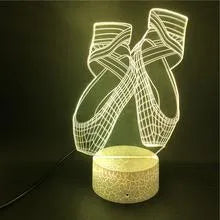 3D ballet dancing shoes LED night light with remote control on acrylic panel and ABS base.