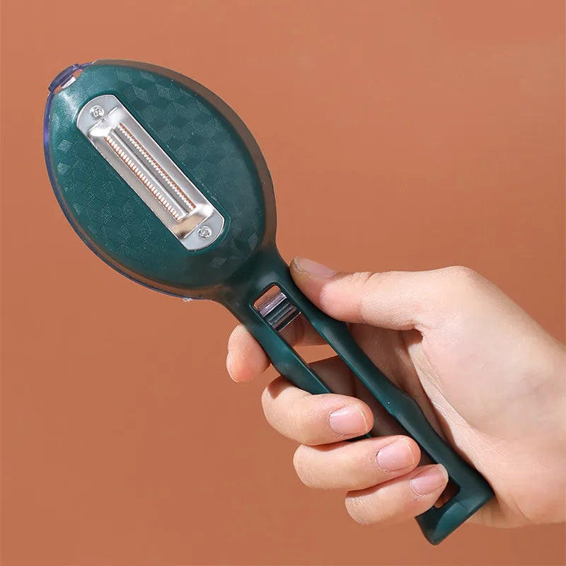 Yellow kitchen peeling knife with a matching snap-on plastic lid covering the stainless steel blade.