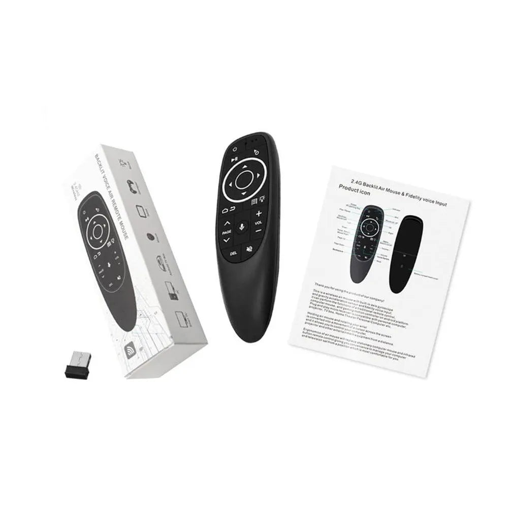 G10 G10S intelligent voice remote control with plastic shell, silicone buttons, and 164mm length