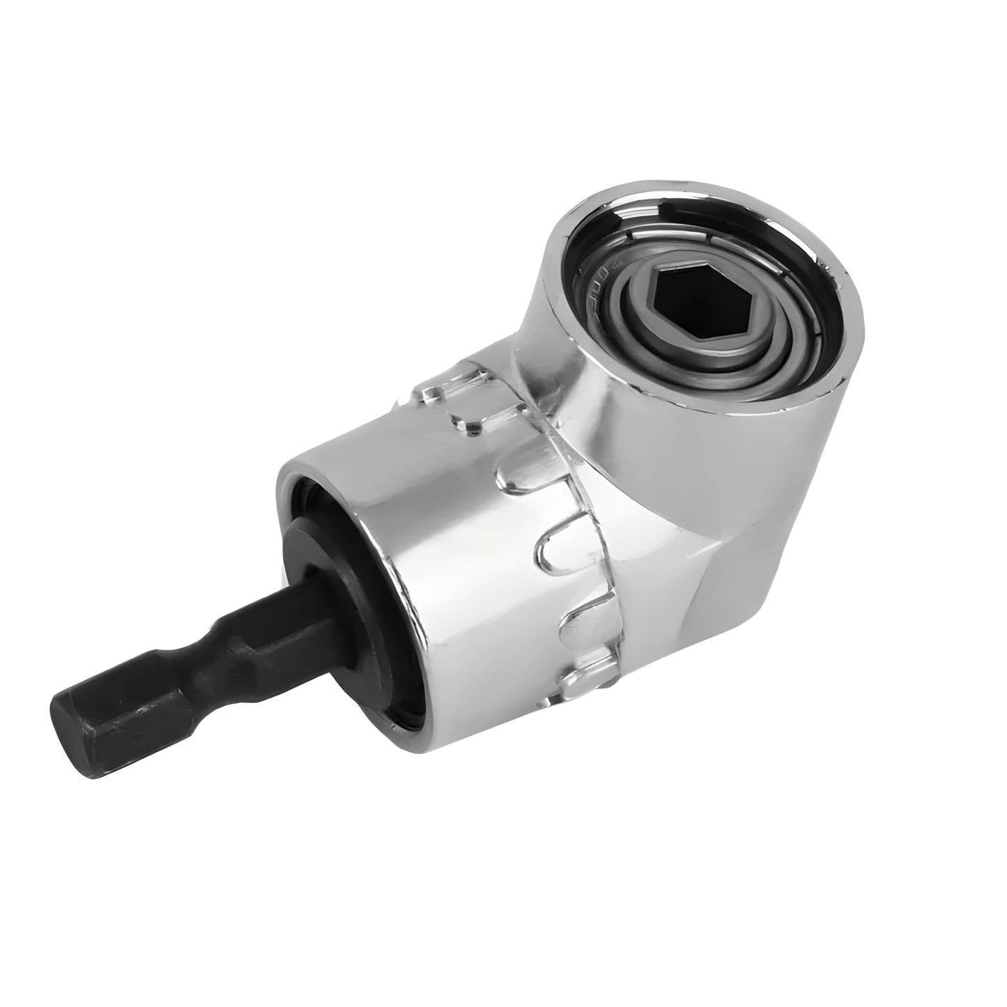 105-degree angle flexible shaft screwdriver bit extension adapter for electric drills with magnetic quick-release chuck.