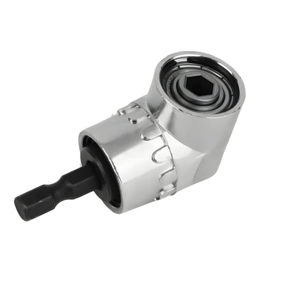105-degree angle flexible shaft screwdriver bit extension adapter for electric drills with magnetic quick-release chuck.