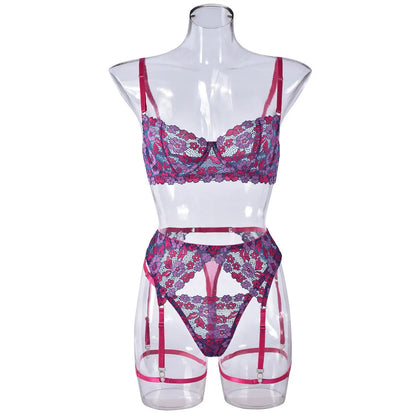 Rose red women's embroidered bikini with contrast colour trim
