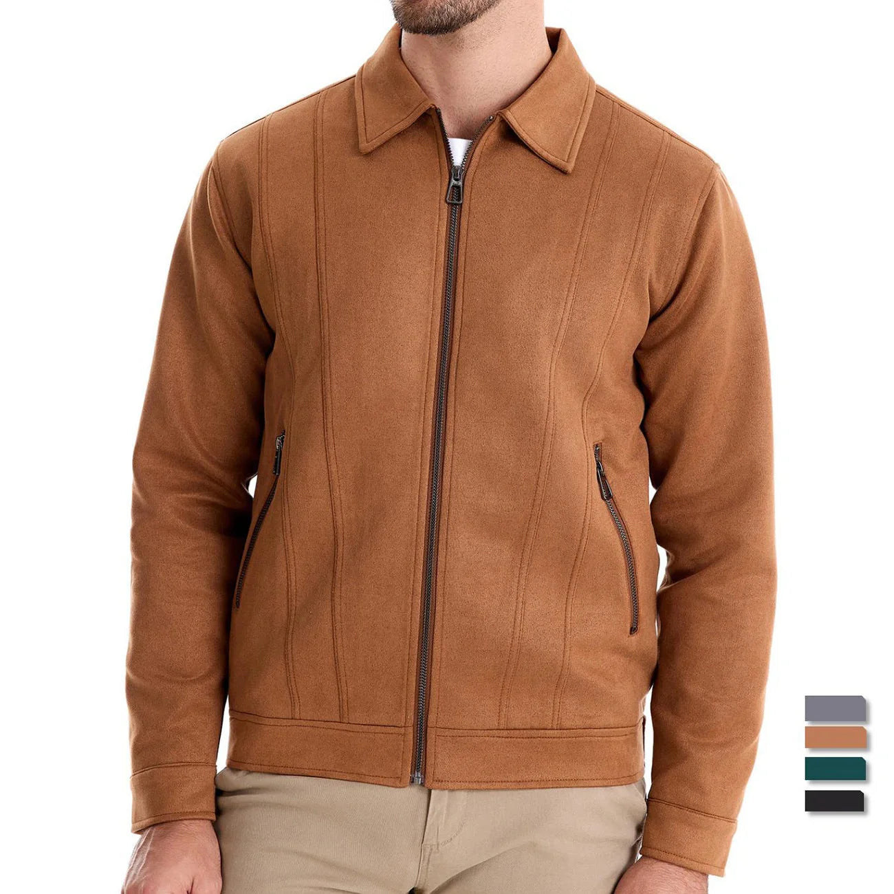 Men's stylish suede lapel zipper jacket for autumn and winter in various colours