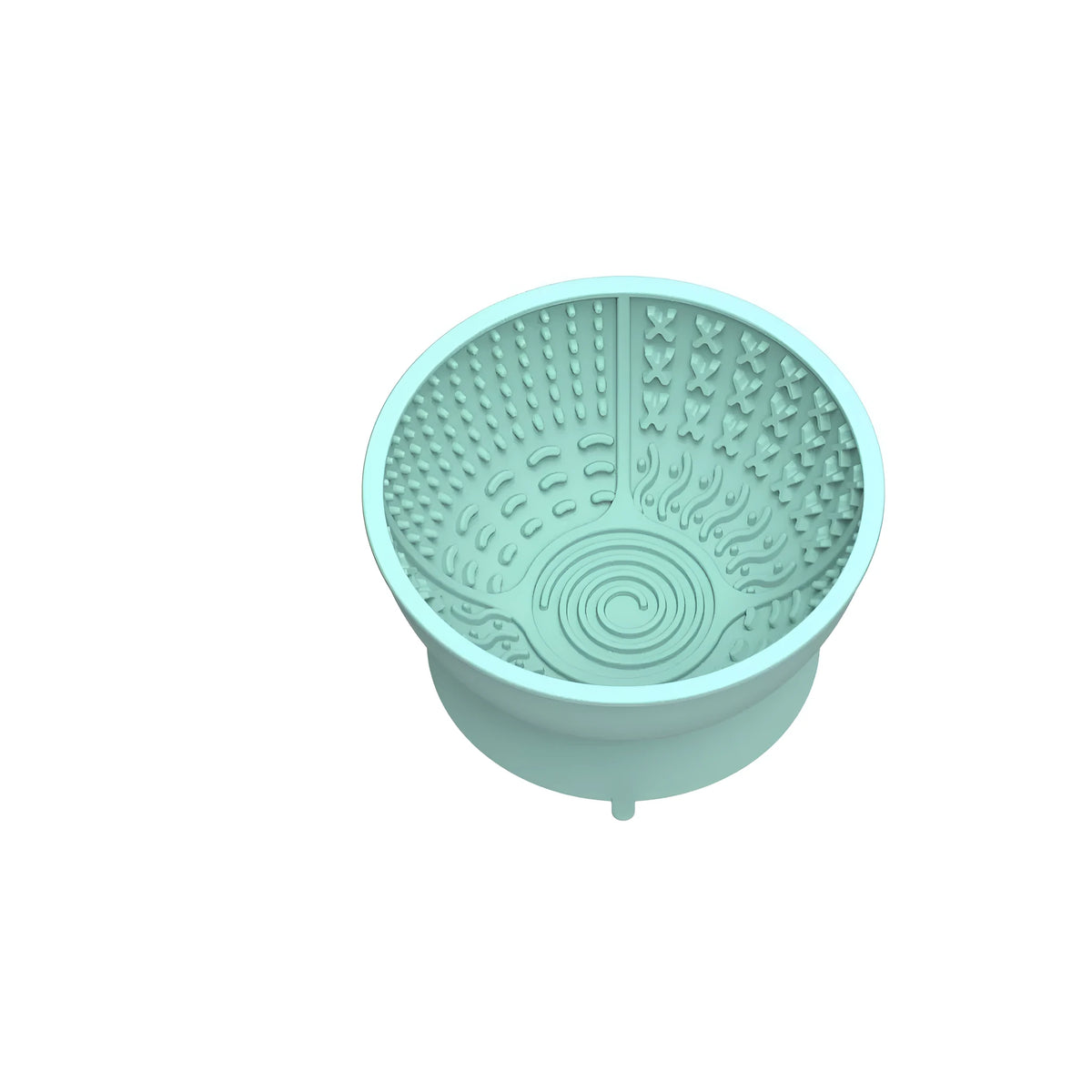 Cyan silicone slow feeding bowl for dogs with textured surface and suction cup base, 15.8cm diameter