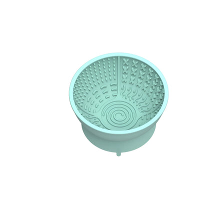 Cyan silicone slow feeding bowl for dogs with textured surface and suction cup base, 15.8cm diameter