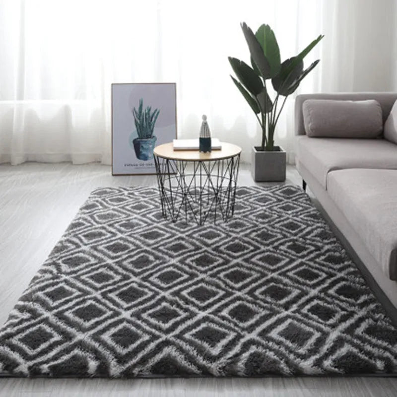 Long pile tie-dyed gradient polyester carpet showing abstract colour transition