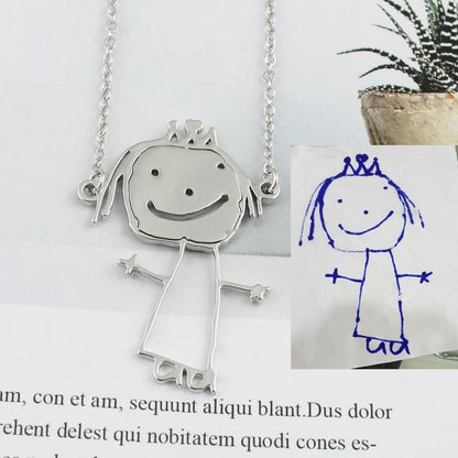 Custom children's artwork necklace with stainless steel chain and titanium steel pendant