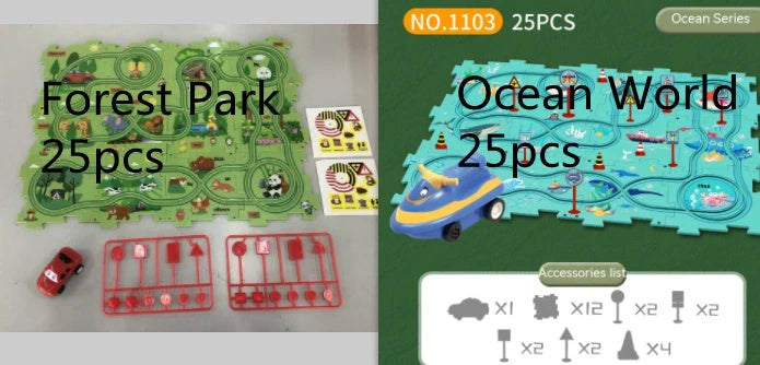 DIY Electric Railroad Speeder Toy with puzzle tracks and automatic car