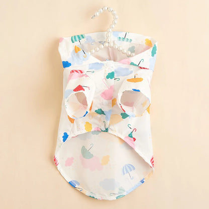 Cartoon umbrella pattern dog raincoat with adjustable straps in blue colour