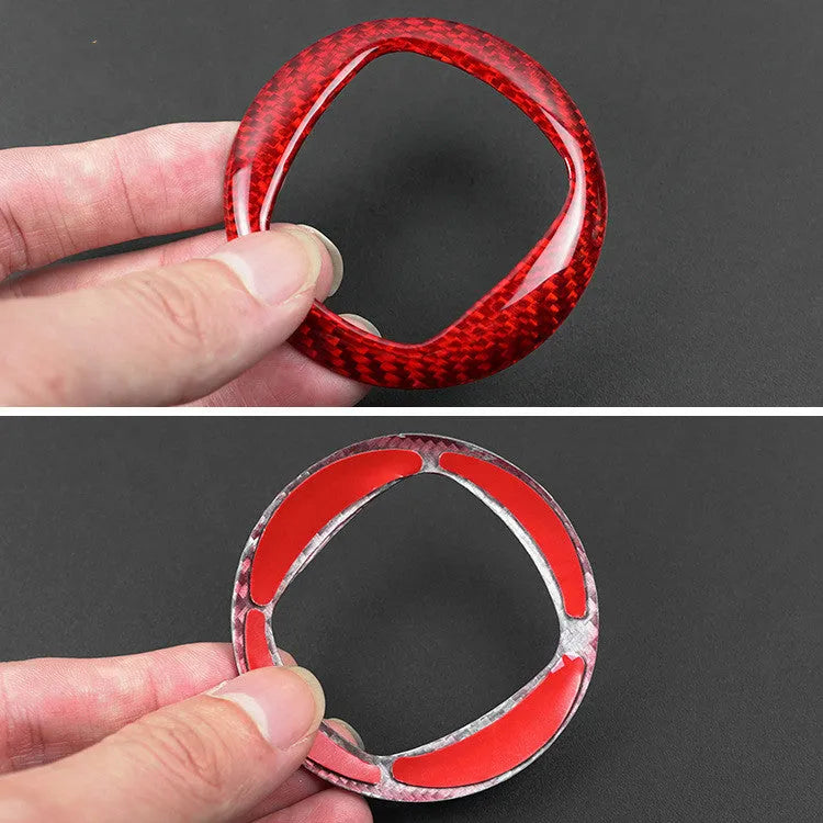 Carbon fiber steering wheel cover shown in black and red colour options for vehicle interior enhancement