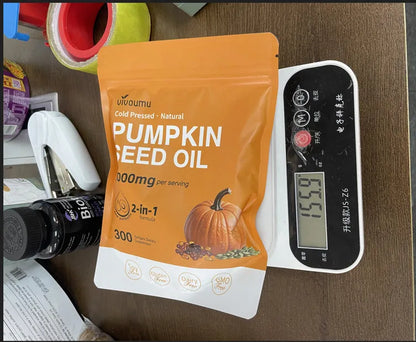 Yellow pumpkin seeds soft capsules dietary supplement for adults in soft gel format
