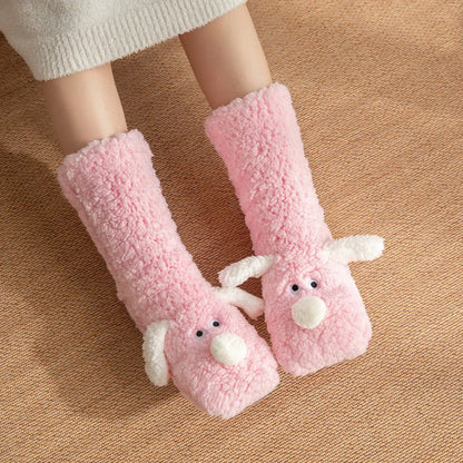Cozy cartoon dog-themed floor socks in a variety of adorable designs, featuring soft acrylic fabric and non-slip soles
