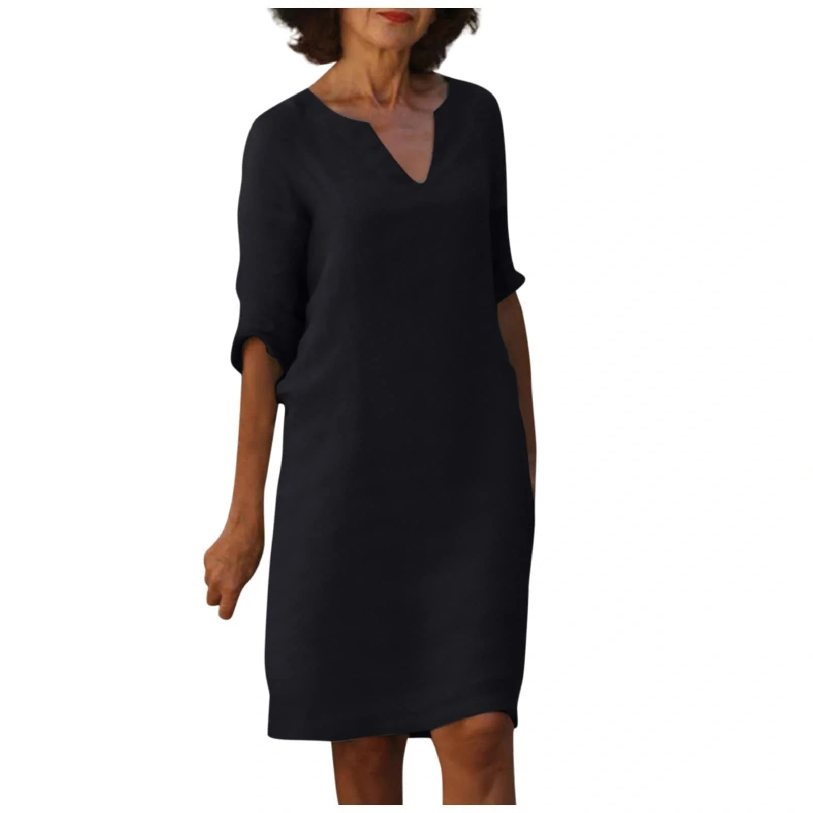 Retro cotton and linen V-neck dress with high waist and summer stitching in various colours