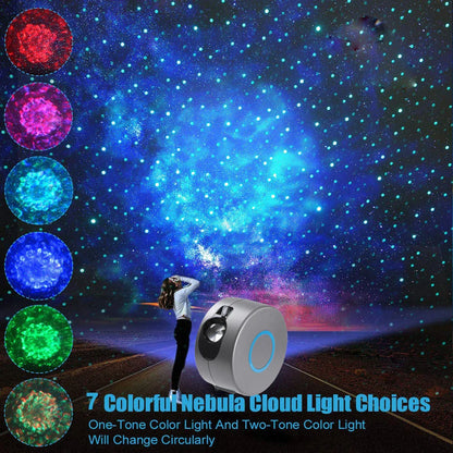 Enchanting starry sky projector with dynamic colour lighting, creating a mesmerising atmosphere in a bedroom or living space