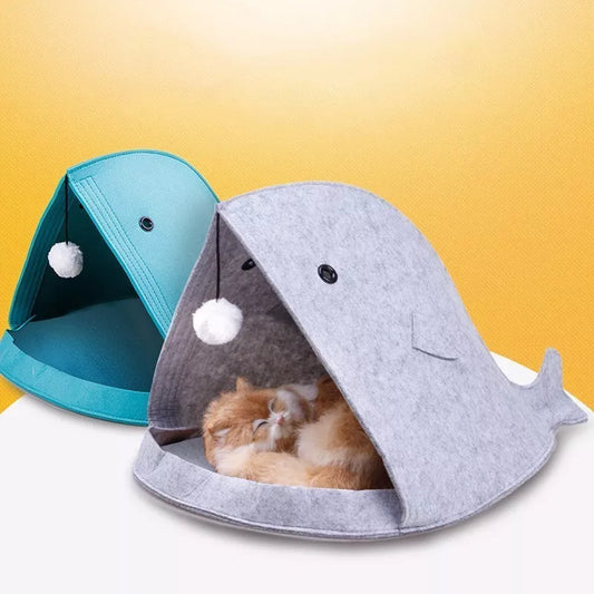 Foldable Felt Pet Nest in grey and blue, durable and washable pet bed