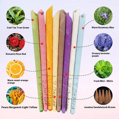 Boxed set of 16 cotton cloth ear candles, 8 protection boards, and 16 swabs in various colours