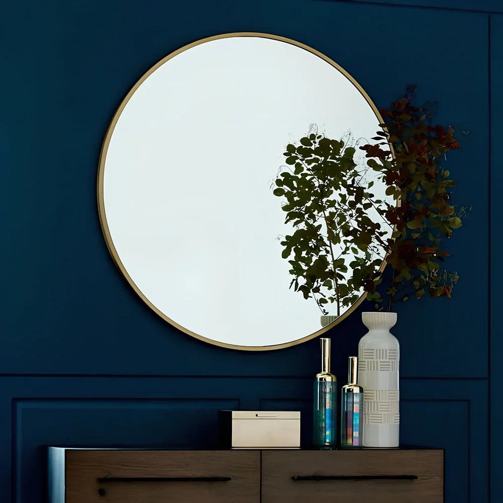 30cm round iron bathroom mirror in black, white, or gold finish for wall hanging, rust-resistant Northern European style