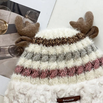 Christmas knitted hat with deer antler design in various colours