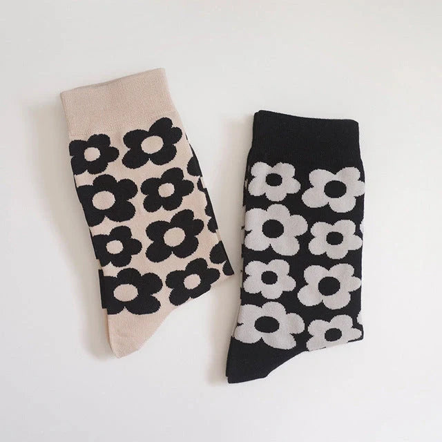 Charming floral cotton socks in various colours, perfect for fashionable UK women