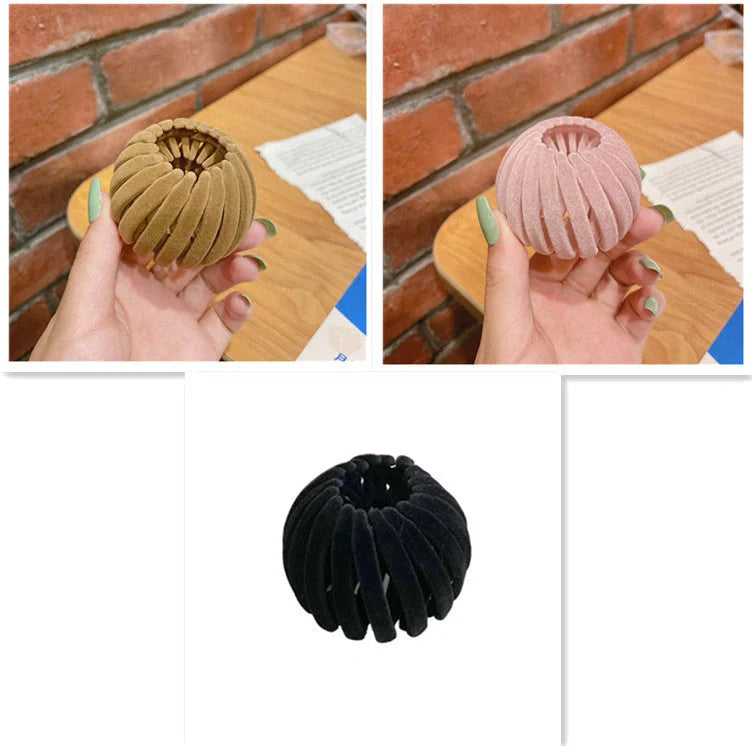 Velvet bird's nest hair ring hairpin in various colors for high ponytails