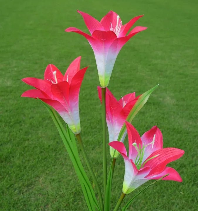 2 pack solar LED lily flower stake lights, purple and white, colour changing, IP65 waterproof, 26.5 inch garden decoration
