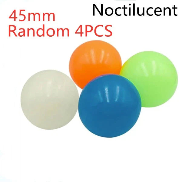 Colorful, luminous stress relief balls with a sticky surface for bouncing, squeezing, and sticking to surfaces