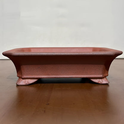 Rectangular light brown stoneware bonsai pot with 17 cm bottom diameter
