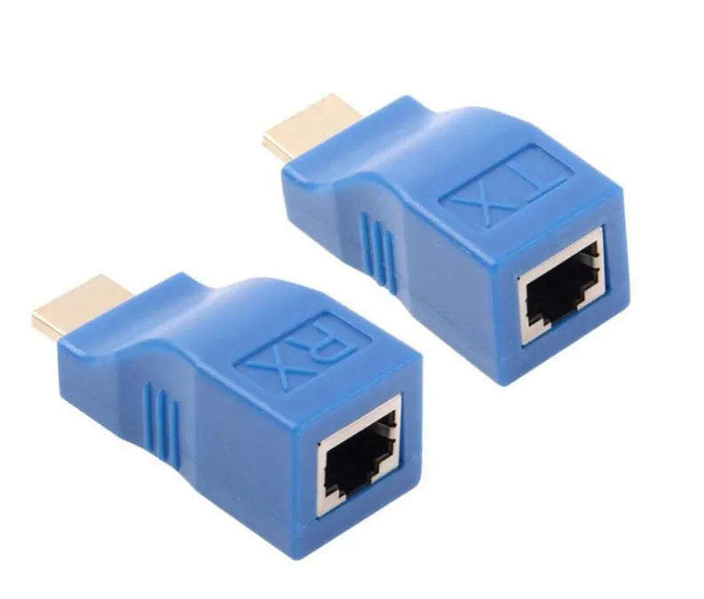 HDMI extender transmitter and receiver units for extending 1080P signals up to 30 metres using Cat-5e/6 cable