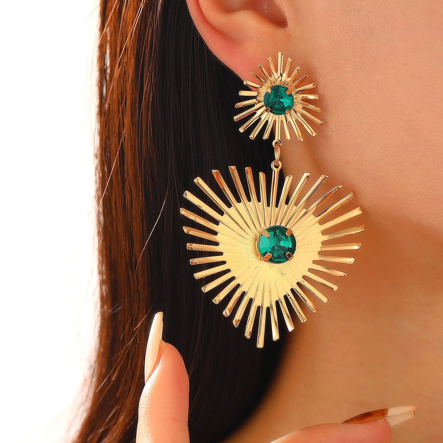 Bohemian sunflower heart-shaped earrings with rhinestone detailing, perfect for Valentine's Day