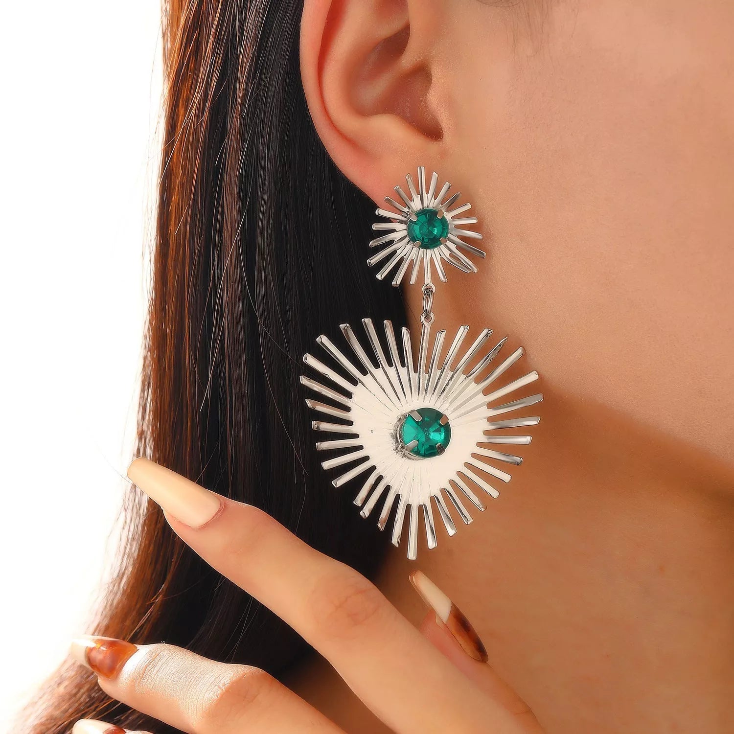 Bohemian sunflower heart-shaped earrings with rhinestone detailing, perfect for Valentine's Day