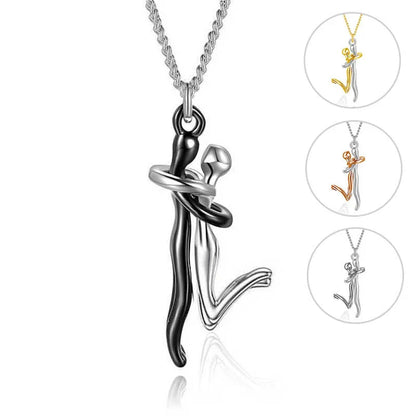 Elegant 18K plated love hug necklace with charming embrace-shaped pendant and delicate cross-chain design