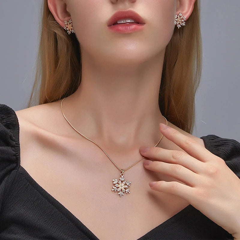Elegant Snowflake Necklace Set with Rhinestones for Valentine's Day