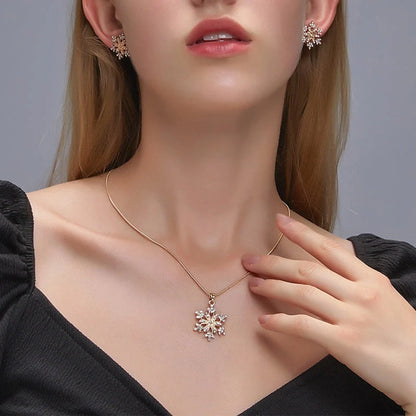 Elegant Snowflake Necklace Set with Rhinestones for Valentine's Day