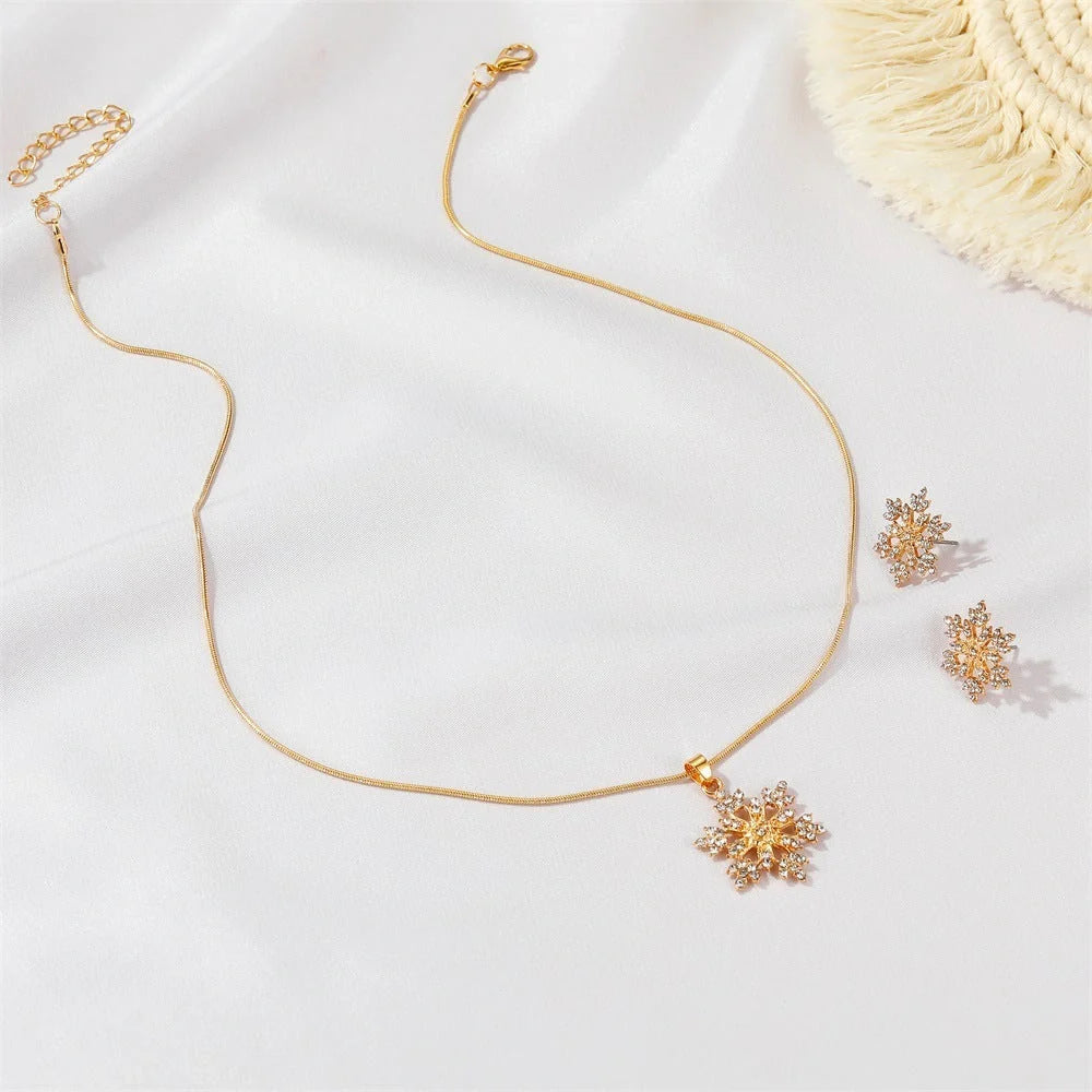 Elegant Snowflake Necklace Set with Rhinestones for Valentine's Day