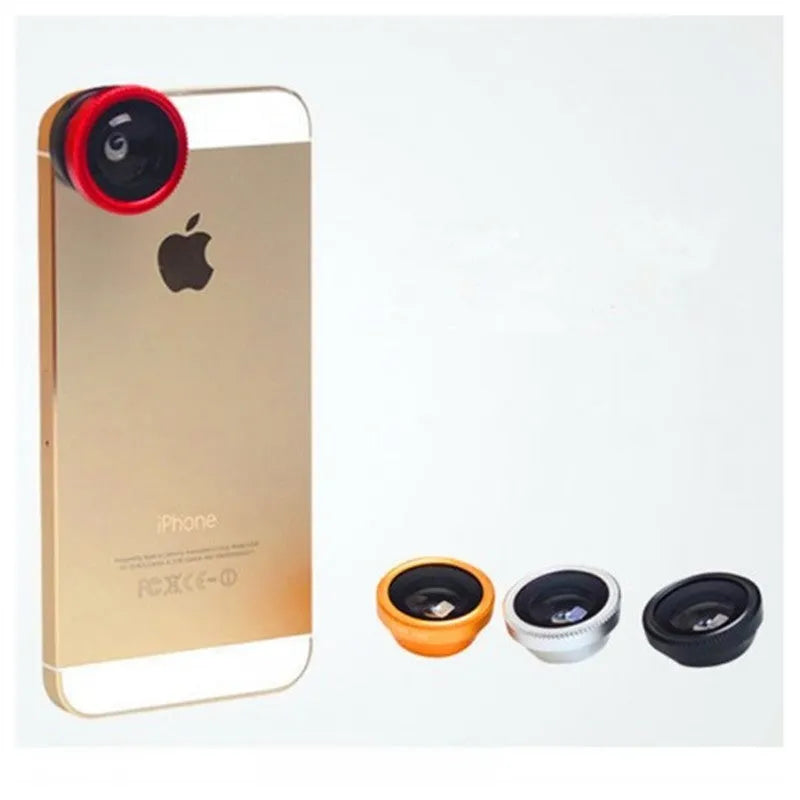 3 in 1 smartphone lens kit with fisheye, wide angle and macro functions in aluminium alloy cases
