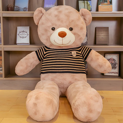 Large plush teddy bear rag in dark brown black stripe, 1.2m height with PP cotton filling and rose velvet fabric