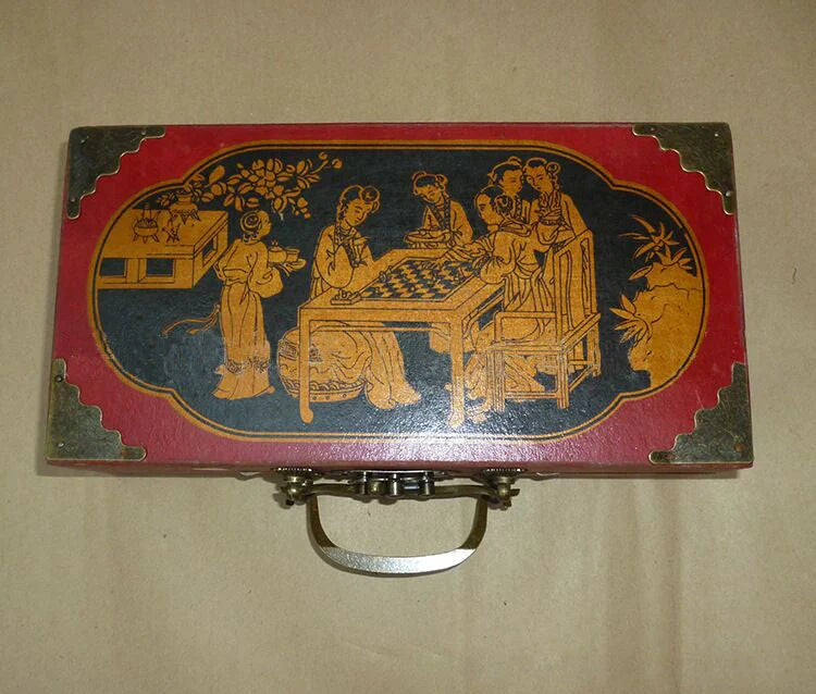 Handcrafted antique terracotta chess set with folding wooden board and polymer resin pieces