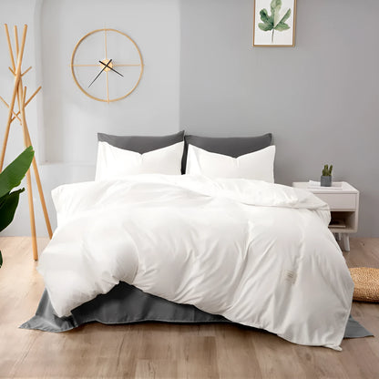 Home Textile bedding set showing duvet cover, flat sheet and pillowcases in a choice of ten colours.