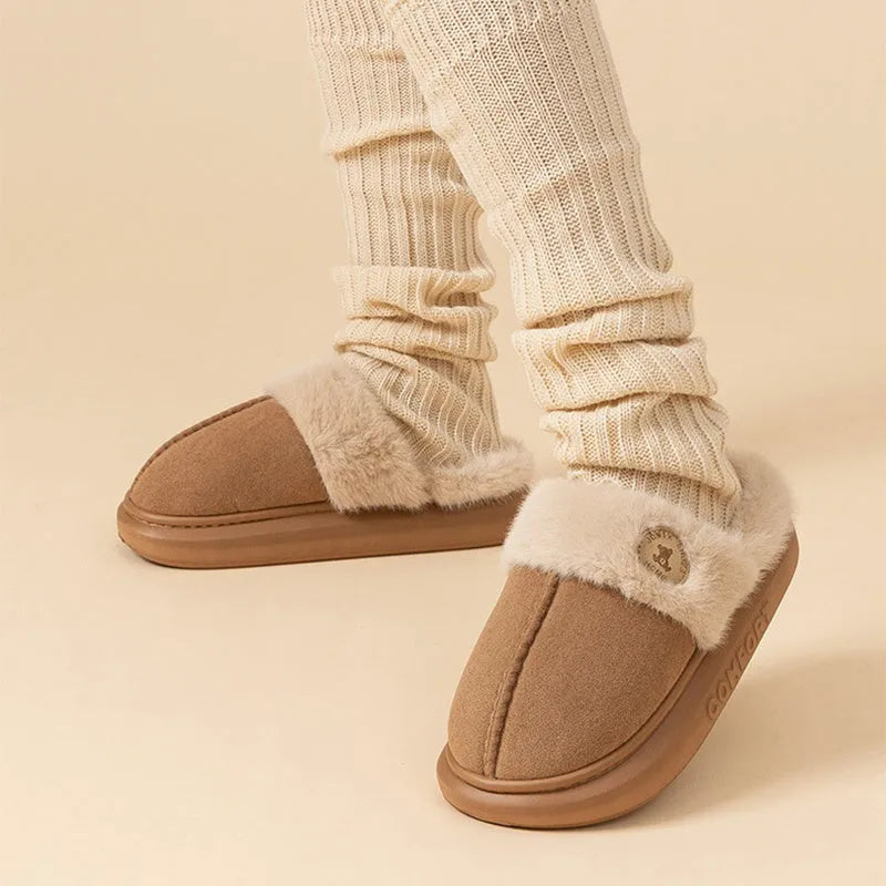 Winter plush slippers in multiple colours with thick fleece upper and PVC sole