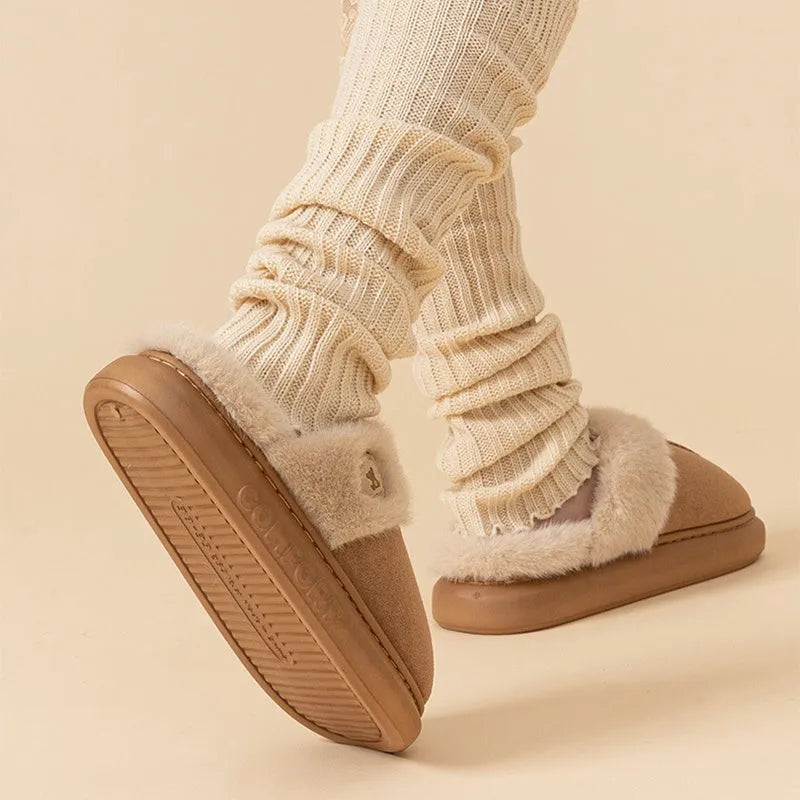 Winter plush slippers in multiple colours with thick fleece upper and PVC sole