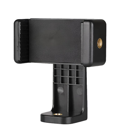 Black plastic single phone holder bracket showing rotating clamp and word folder style options