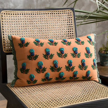 Vintage handmade embroidered throw pillow in jewel 01 cotton, 30x50cm with core, dry clean only