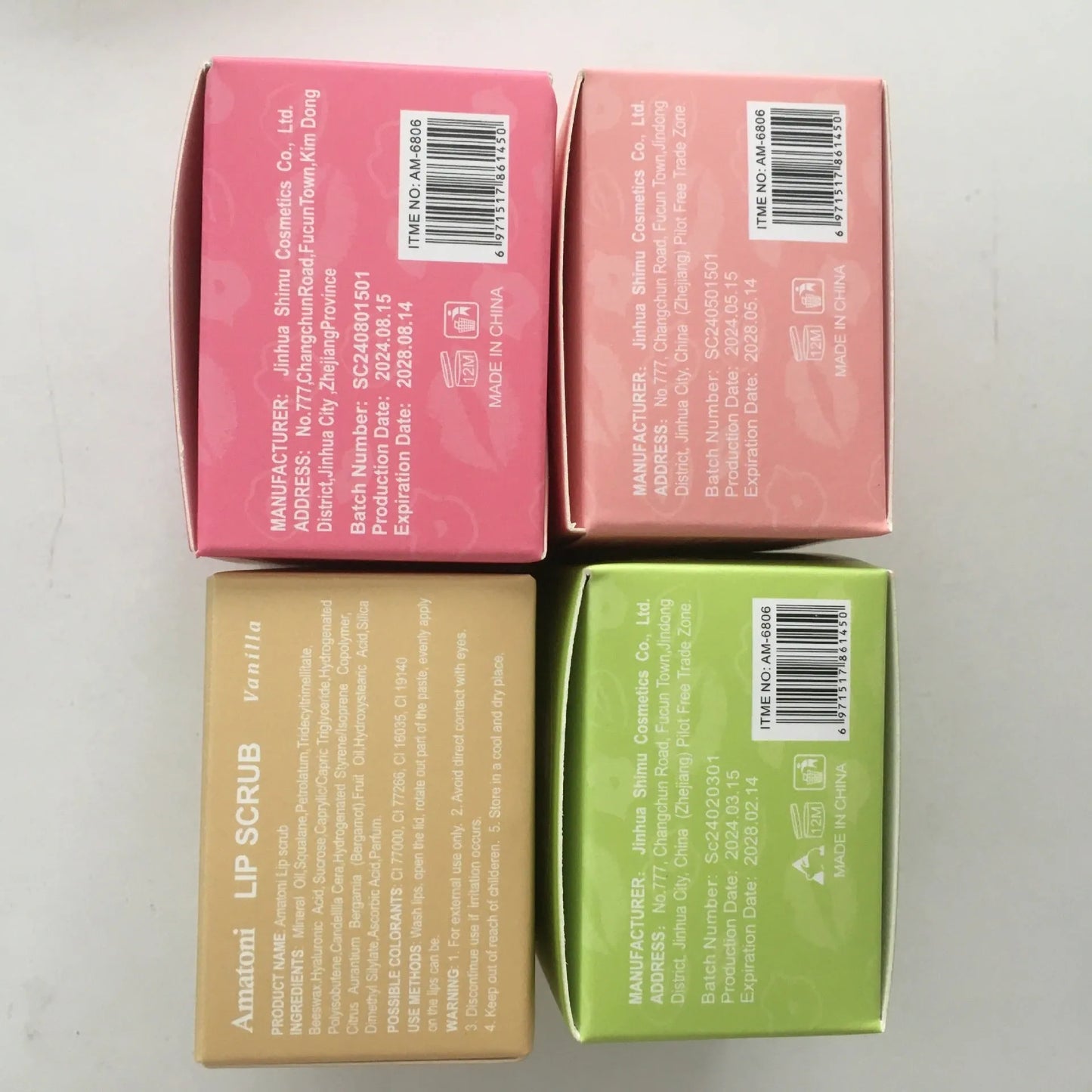 Amatoni 30g pot of fruit flavour lip scrub cream in coconut, raspberry, vanilla, or watermelon