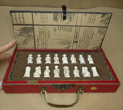 Handcrafted antique terracotta chess set with folding wooden board and polymer resin pieces