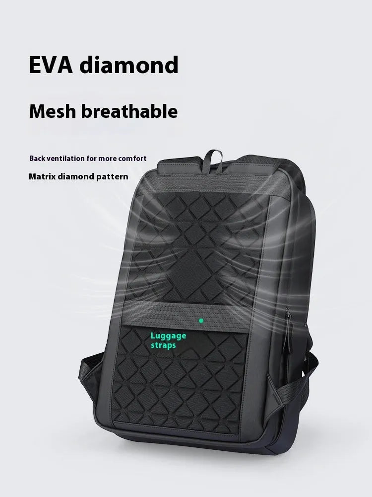 Graphite grey USB business backpack with Oxford cloth exterior showing sewing thread details and charging port