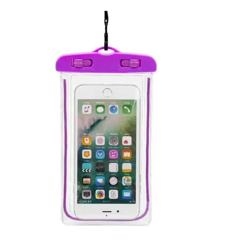 Transparent waterproof PVC phone case with luminous properties for outdoor sports protection