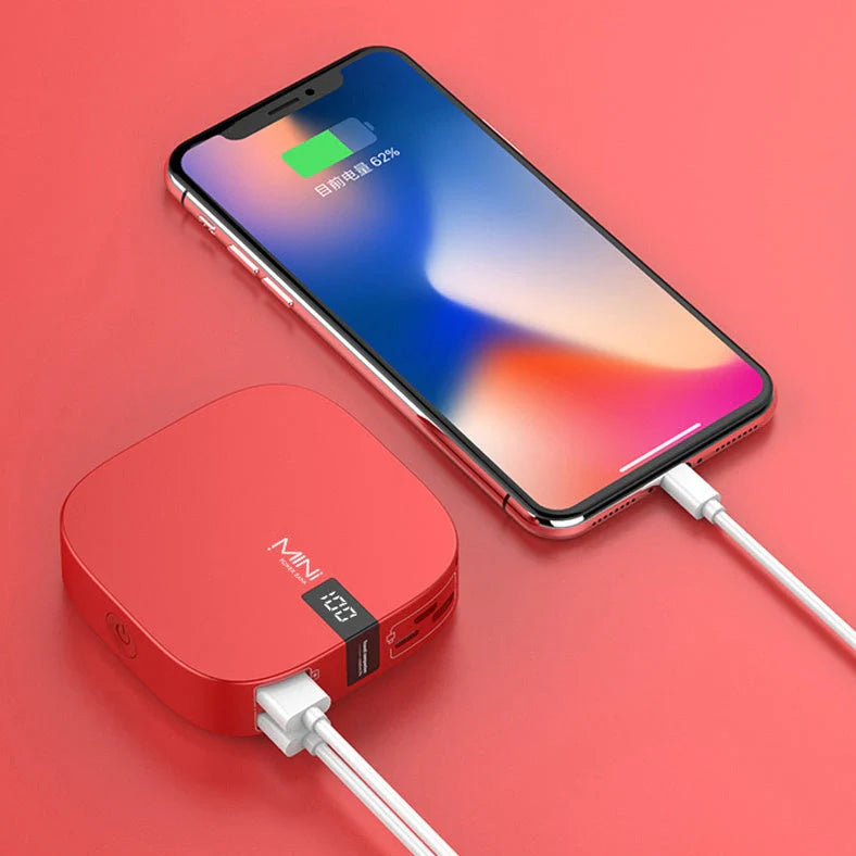 10000mAh mini power bank with digital display showing battery percentage